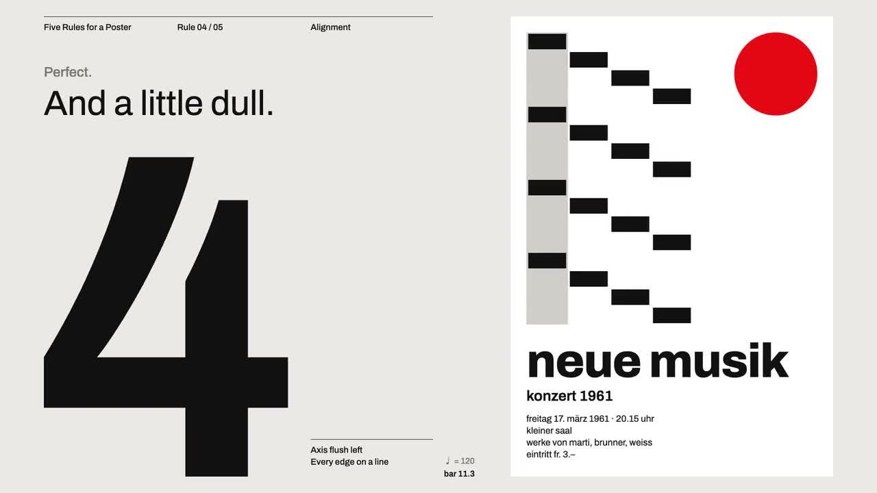 Original-film frame; inspect hierarchy and spacing alongside the spoken rule.